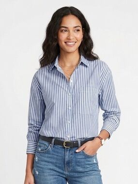 AYR The Deep End Striped Button Down Shirt Blue White 10072 Medium 100% Cotton